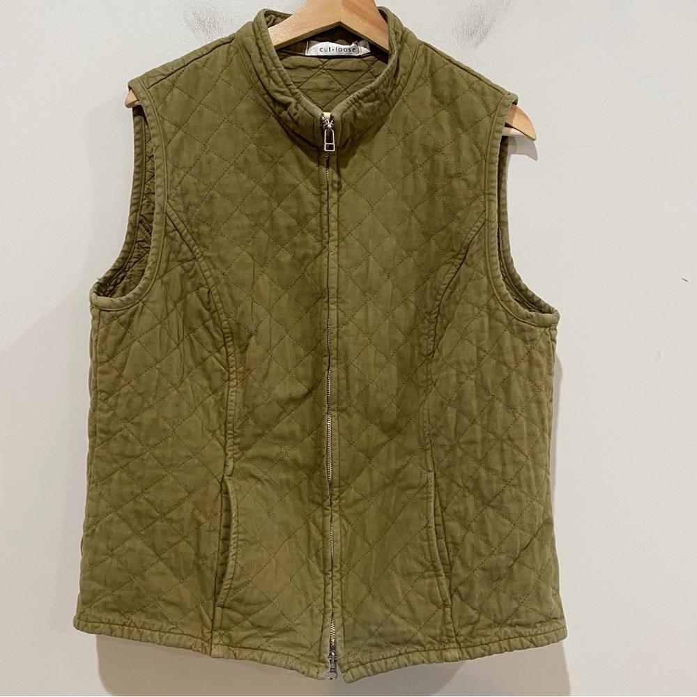 CUT LOOSE Green Quilted Vest Pockets Size XL Lagenlook Classic